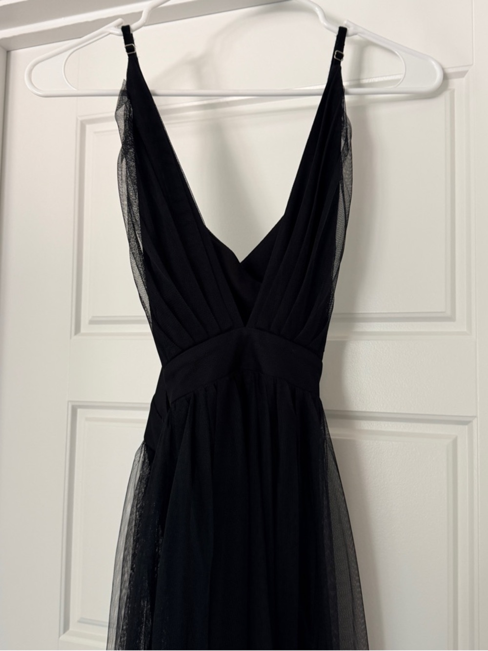 Luxxel Black V-Neck Maxi Tulle Dress